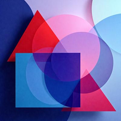 The primary subject of the image is a blue and pink geometric pattern. The setting is a blue background, and the visual style appears to be a digital art or illustration. The dominant colors in the image are blue and pink, creating a vibrant and lively atmosphere.